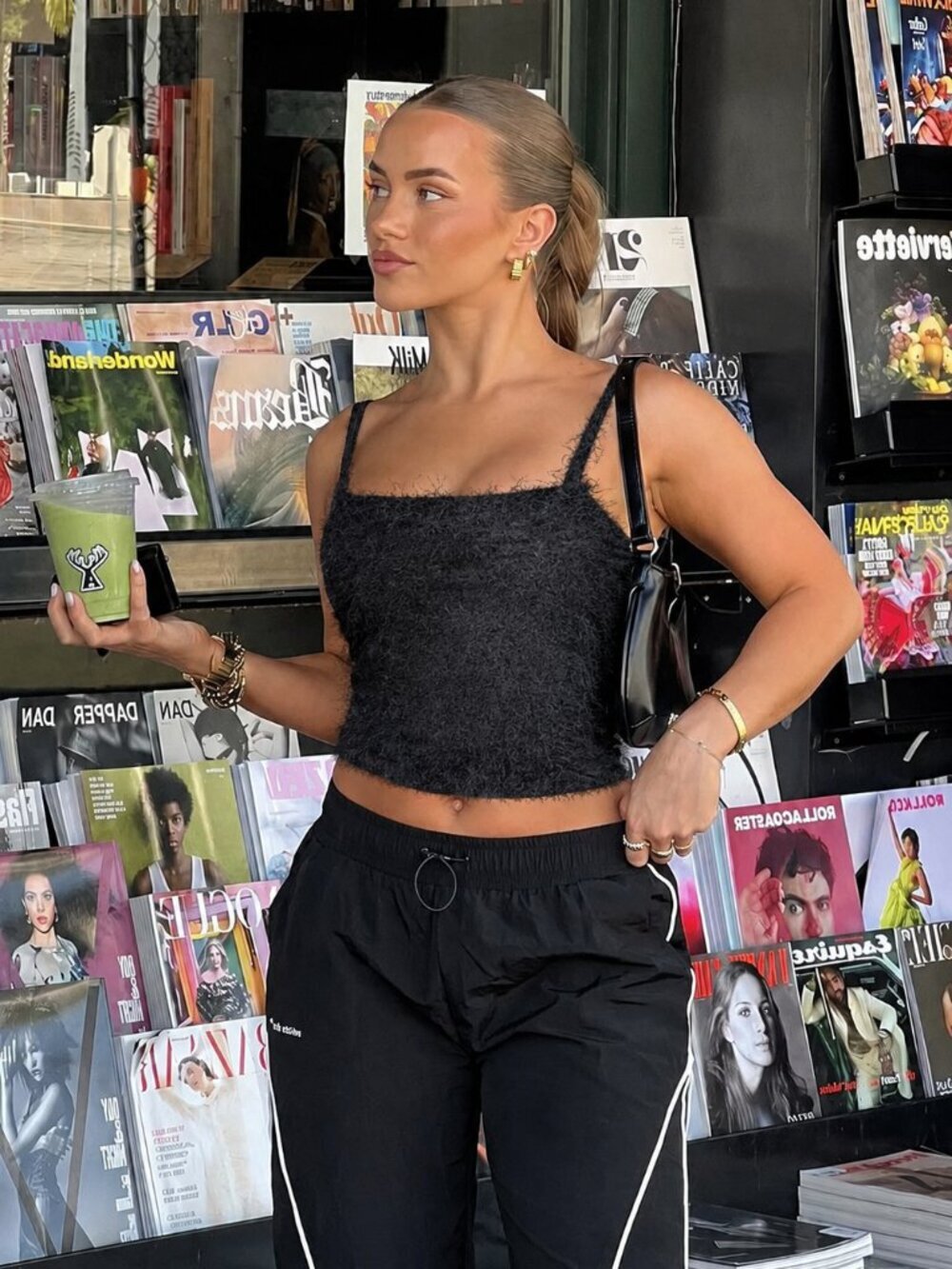 90's Fuzzy Tank Top Cropped Sleeveless Spaghetti Straps Texture